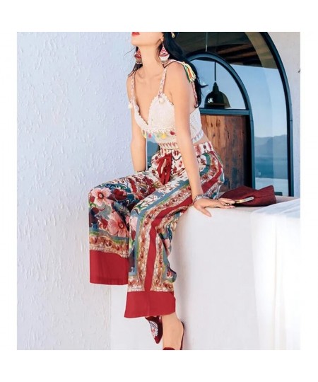 Boho Print High Waist Chiffon Ankle-Length Pants Women Baggy Casual Wide Leg Pantalones Summer Streetwear Straight Trousers N...