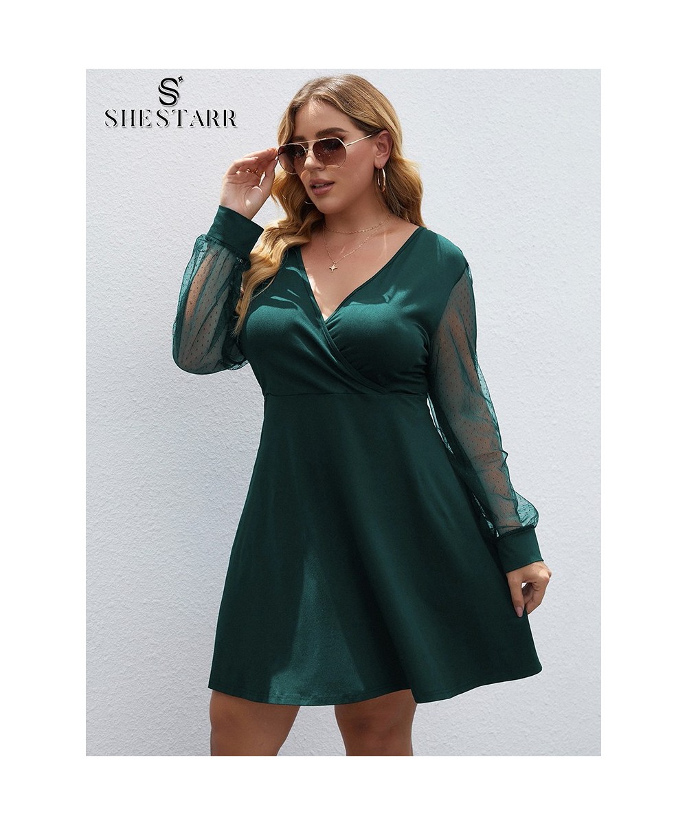 Plus Size Women's Dress Sexy V Neck Long Sleeve High Waist Solid Fashion Prom A-line Ladies Clothing Autumn Party Dress $37.3...