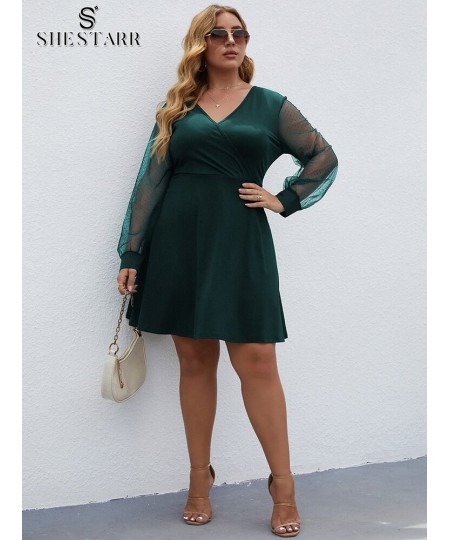 Plus Size Women's Dress Sexy V Neck Long Sleeve High Waist Solid Fashion Prom A-line Ladies Clothing Autumn Party Dress $37.3...