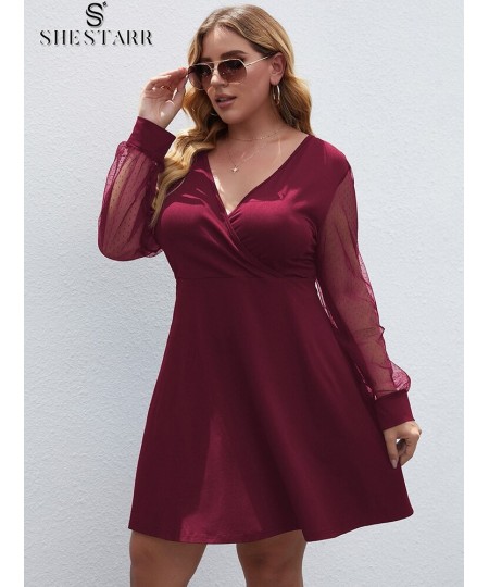 Plus Size Women's Dress Sexy V Neck Long Sleeve High Waist Solid Fashion Prom A-line Ladies Clothing Autumn Party Dress $37.3...