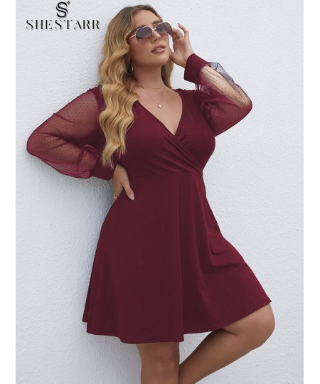 Plus Size Women's Dress Sexy V Neck Long Sleeve High Waist Solid Fashion Prom A-line Ladies Clothing Autumn Party Dress $37.3...