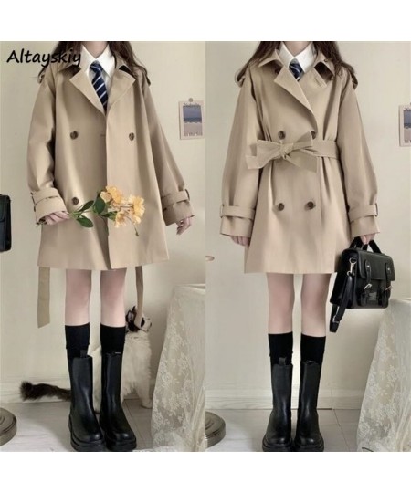 Trench Women Turn-down Collar Solid Autumn Windbreaker Double Breasted Leisure All-match Harajuku Chic Student BF Style $38.3...