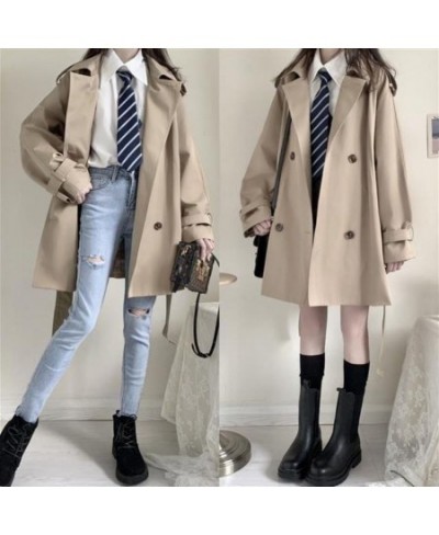 Trench Women Turn-down Collar Solid Autumn Windbreaker Double Breasted Leisure All-match Harajuku Chic Student BF Style $38.3...