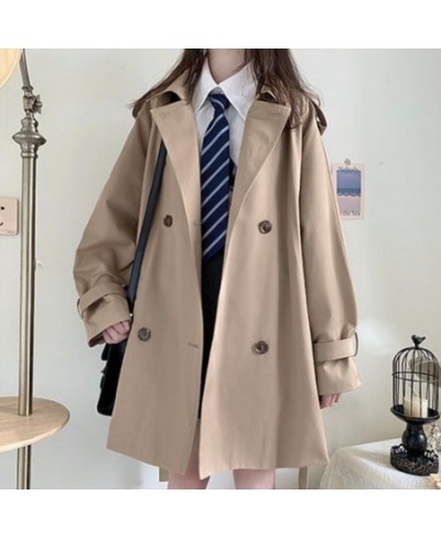 Trench Women Turn-down Collar Solid Autumn Windbreaker Double Breasted Leisure All-match Harajuku Chic Student BF Style $38.3...