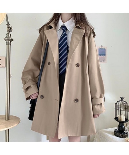 Trench Women Turn-down Collar Solid Autumn Windbreaker Double Breasted Leisure All-match Harajuku Chic Student BF Style $38.3...