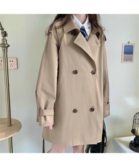 Trench Women Turn-down Collar Solid Autumn Windbreaker Double Breasted Leisure All-match Harajuku Chic Student BF Style $38.3...