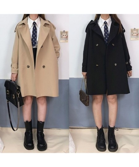 Trench Women Turn-down Collar Solid Autumn Windbreaker Double Breasted Leisure All-match Harajuku Chic Student BF Style $38.3...