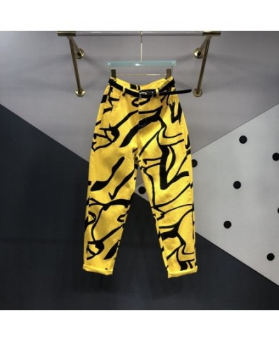 Irregular Yellow Printed Jeans Women's Autumn New High Waisted Jeans Ankle-length Pants Loose Harem Pants Women Jeans $70.37 ...