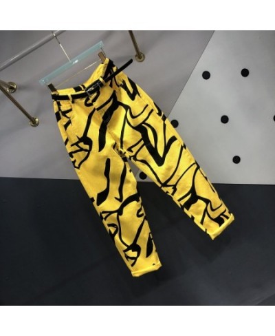 Irregular Yellow Printed Jeans Women's Autumn New High Waisted Jeans Ankle-length Pants Loose Harem Pants Women Jeans $70.37 ...