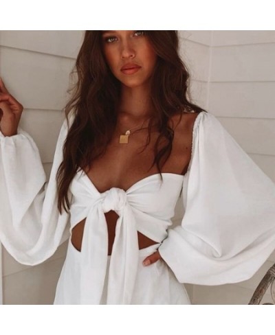 Sexy Backless Fashion Square Collar Cotton Women Shirts Batwing Sleeve Solid Crop Tops Women Tops And Blouses 2023 $34.25 - B...