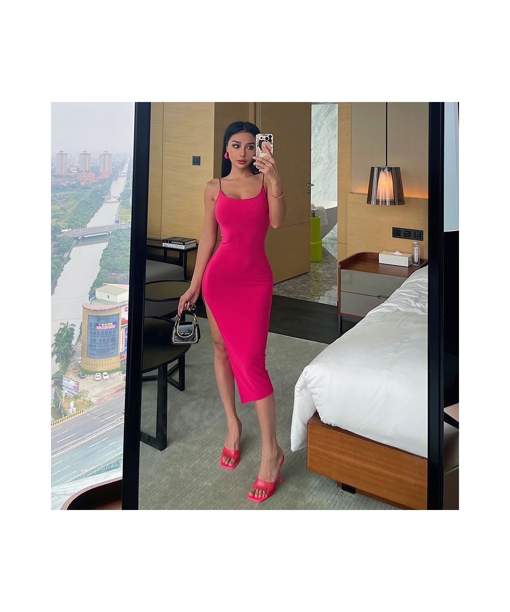 Red Slip Dress Women's European and American Style High-end Sexy Bodycon Dress 2023 New Pure Desire Sexy Pure Color Slip $25....