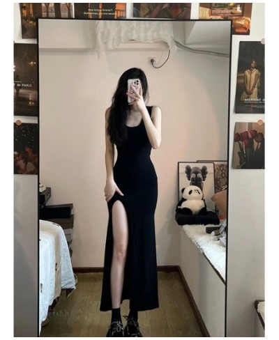 Korean Slim Black Sleeveless Dress Women Elegant Side Slit Female Dresses 2023 Spring Summer Elegant High Street Lady Vestido...