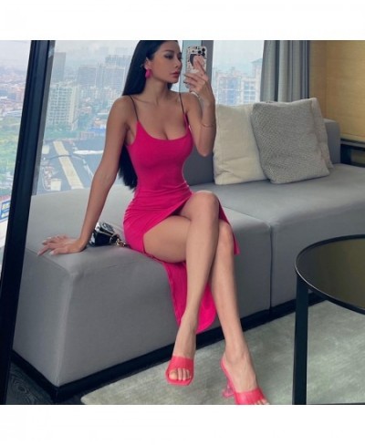 Red Slip Dress Women's European and American Style High-end Sexy Bodycon Dress 2023 New Pure Desire Sexy Pure Color Slip $25....