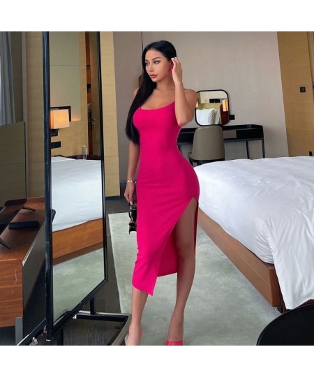 Red Slip Dress Women's European and American Style High-end Sexy Bodycon Dress 2023 New Pure Desire Sexy Pure Color Slip $25....