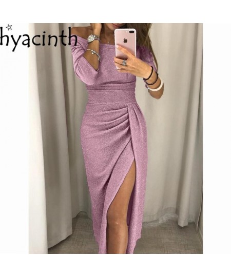 2023 New Women's Off Shoulder Long Sleeve Bodycon Evening Party Long Dress Asymmetrical Split Pencil Dresses S M L XL XXL $29...