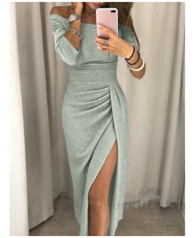 2023 New Women's Off Shoulder Long Sleeve Bodycon Evening Party Long Dress Asymmetrical Split Pencil Dresses S M L XL XXL $29...