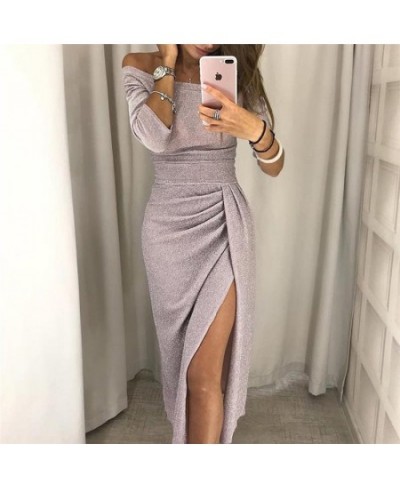 2023 New Women's Off Shoulder Long Sleeve Bodycon Evening Party Long Dress Asymmetrical Split Pencil Dresses S M L XL XXL $29...