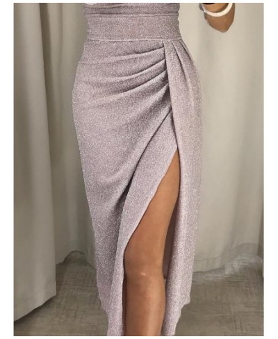 2023 New Women's Off Shoulder Long Sleeve Bodycon Evening Party Long Dress Asymmetrical Split Pencil Dresses S M L XL XXL $29...