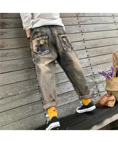 Spring New Jeans Womens Wash Embroidery Ripped denim Trousers Women's fashion zipper Elastic Waist Hole Cowboy Harem Pants L1...