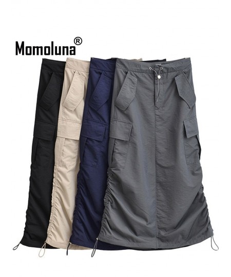 Women Bella Same Style Y2K Cargo Baggy Long High Waist Drawstring Pocket Skirt $51.59 - Skirts