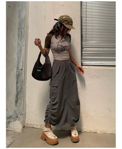 Women Bella Same Style Y2K Cargo Baggy Long High Waist Drawstring Pocket Skirt $51.59 - Skirts