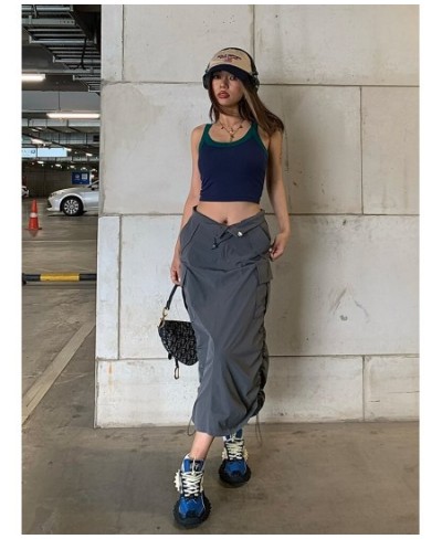 Women Bella Same Style Y2K Cargo Baggy Long High Waist Drawstring Pocket Skirt $51.59 - Skirts