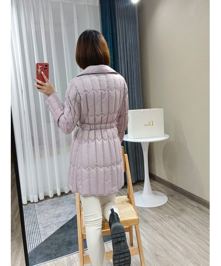 Winter Long Down Jackets Women White Duck Down Coat Female Turn-down Collar Double-breasted Jacket Casual Sash Tie Up Coat $1...