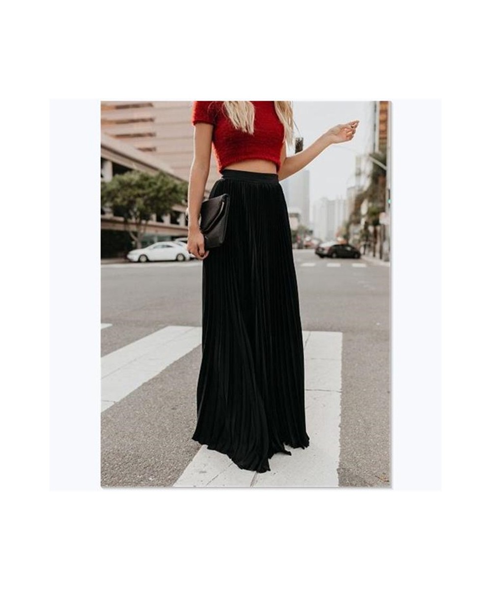 Women's Solid Color Skirt High Waist Loose Pleated Long Skirt Casual And Versatile Streetwear $29.02 - Skirts