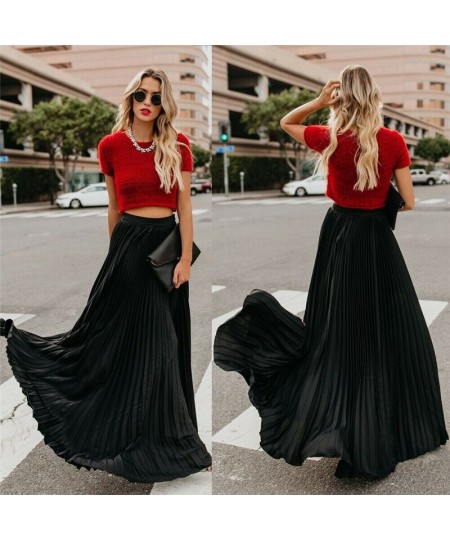 Women's Solid Color Skirt High Waist Loose Pleated Long Skirt Casual And Versatile Streetwear $29.02 - Skirts