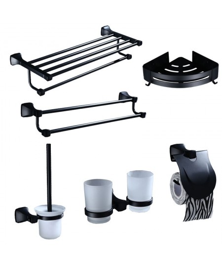 High Quality Bathroom Hardware Set Black Matte Bathroom Accessories Paper Holder Towel Rail Rack Robe Hook Toilet Brush Holde...