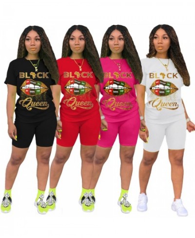 Women Black queen Letter Print short Sleeve Sweatsuit Spring Female Stripe Tracksuits Casual 2 Pcs Set Two Piece Sporty Outfi...