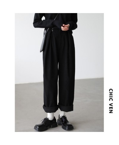 Women Pants Retro High Waist Corduroy Harlan Female Trousers Pleated Casual Loose Solid Woman Cloth Autumn Winter 2022 $84.47...