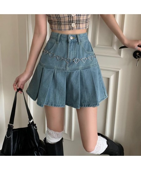 Women's High Waist Harajuku Y2k Pleated Dress Blue Japanese and Korean Style Fashion Dress New Summer Casual Denim Mini Dress...