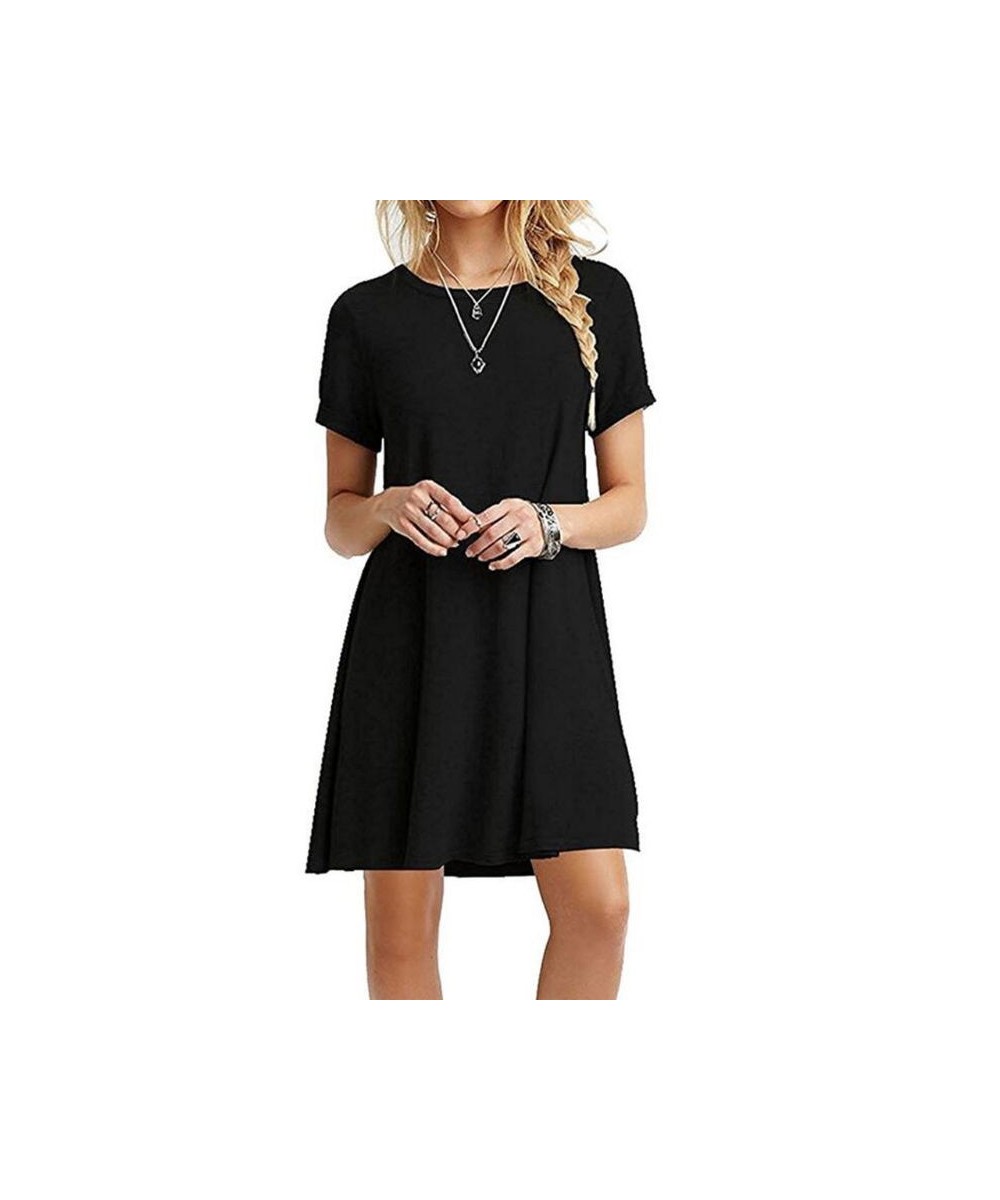 Womens Summer Short Sleeves Midi Swing T-Shirt Dress Plain Solid Color Crew Neck Casual Loose Pullover Tunic Tops $22.11 - Dr...