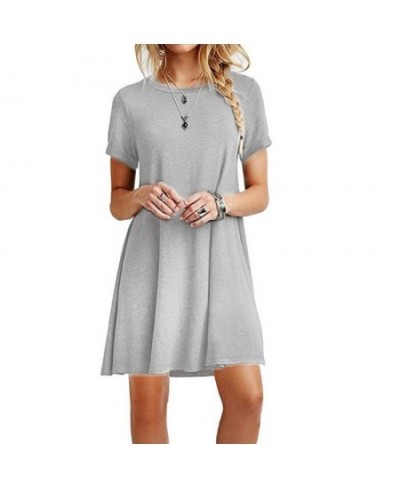 Womens Summer Short Sleeves Midi Swing T-Shirt Dress Plain Solid Color Crew Neck Casual Loose Pullover Tunic Tops $22.11 - Dr...