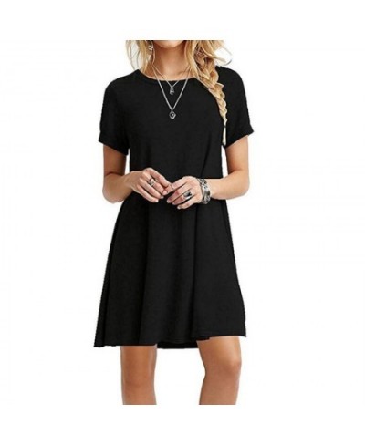 Womens Summer Short Sleeves Midi Swing T-Shirt Dress Plain Solid Color Crew Neck Casual Loose Pullover Tunic Tops $22.11 - Dr...