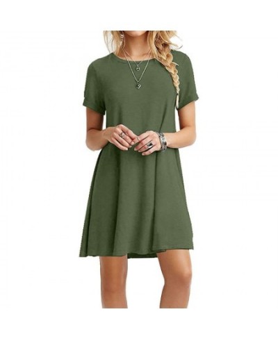 Womens Summer Short Sleeves Midi Swing T-Shirt Dress Plain Solid Color Crew Neck Casual Loose Pullover Tunic Tops $22.11 - Dr...