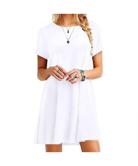 Womens Summer Short Sleeves Midi Swing T-Shirt Dress Plain Solid Color Crew Neck Casual Loose Pullover Tunic Tops $22.11 - Dr...