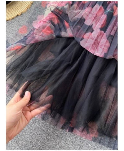 Women's Summer Skirt 2022 New Fashion Elastic Waist Floral Print Tulle Skirt Elegant Ladies A-line Pleated Mesh Maxi Skirts $...