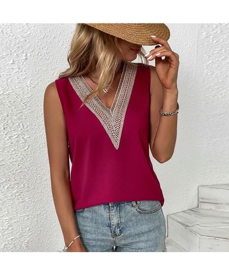 2023 Summer Contrast Stitching Women Tank Tops O Neck Sleeveless Shirt Women's Top Elegant Clothes Summer Loose Women's Vest ...