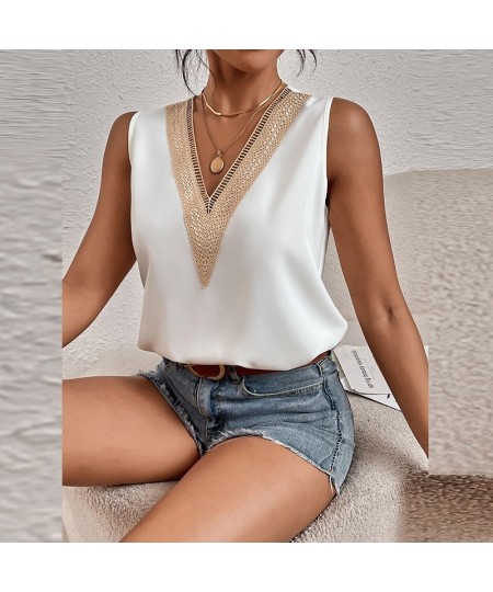 2023 Summer Contrast Stitching Women Tank Tops O Neck Sleeveless Shirt Women's Top Elegant Clothes Summer Loose Women's Vest ...