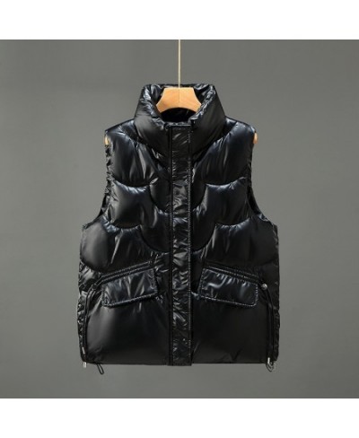 Women Winter Sleeveless Vests Glossy Zipper Coats Down Cotton Jacket Padded Warm Stand Collar Parkas Vest Ladies Waistcoat $5...