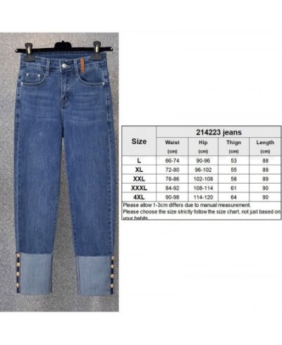 Harajuku Buttons Patchwork Stretch Skinny Jeans for Women XXL High Waist High Stretchy Distressed Pencil Capris Blue Denim Pa...