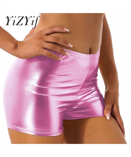 Women Black Metallic Shorts Mid Waisted Pole Dancing Shorts For Adults Spandex Royal Blue Team Underpants Rave Party Booty $2...