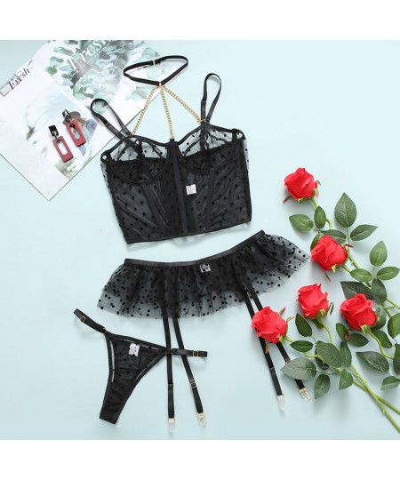 Erotic Lingerie Polka Dot Transparent Bra And Panty Set With Ruffle Garters Halter Exotic Sets See Through Intimate $29.17 - ...