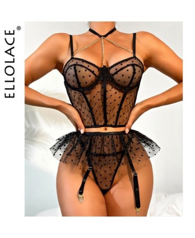 Erotic Lingerie Polka Dot Transparent Bra And Panty Set With Ruffle Garters Halter Exotic Sets See Through Intimate $29.17 - ...