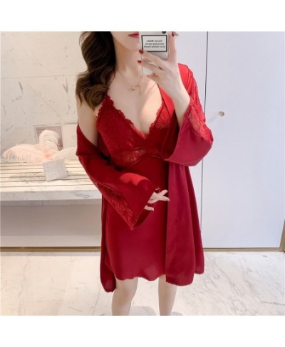 2PCS Robe Suit Women Lace Sleepwear Chemise Nightgown Summer SEXY Satin Kimono Bathrobe Gown Nightwear Nighties Lingerie $49....