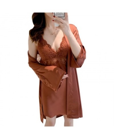 2PCS Robe Suit Women Lace Sleepwear Chemise Nightgown Summer SEXY Satin Kimono Bathrobe Gown Nightwear Nighties Lingerie $49....