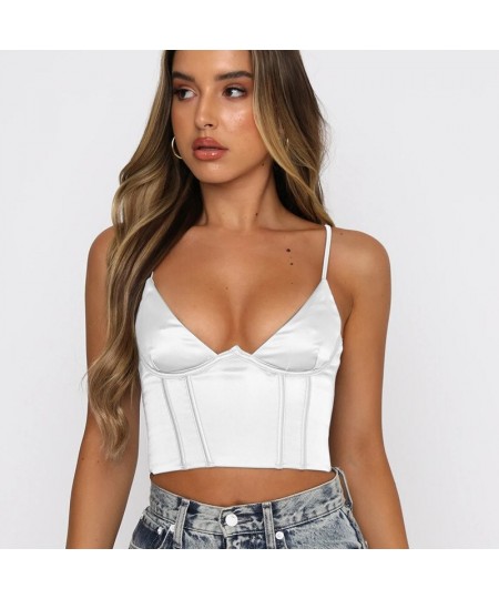 Womens Fashion Solid Color Camisole Sexy V-neck Backless Exposed Navel Tight Suspender Tops Summer Crop Tops Wrap Tops S M L ...