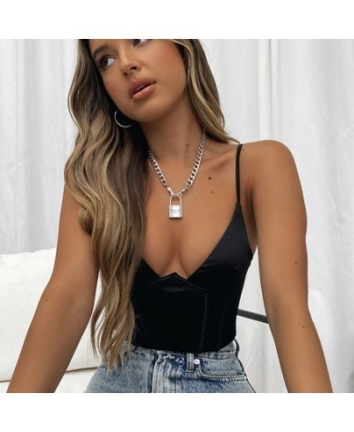 Womens Fashion Solid Color Camisole Sexy V-neck Backless Exposed Navel Tight Suspender Tops Summer Crop Tops Wrap Tops S M L ...